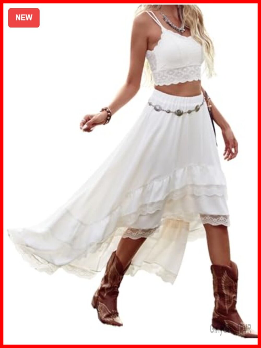 Verdusa Western Boho Lace High Low A-Line Country Concert Skirt